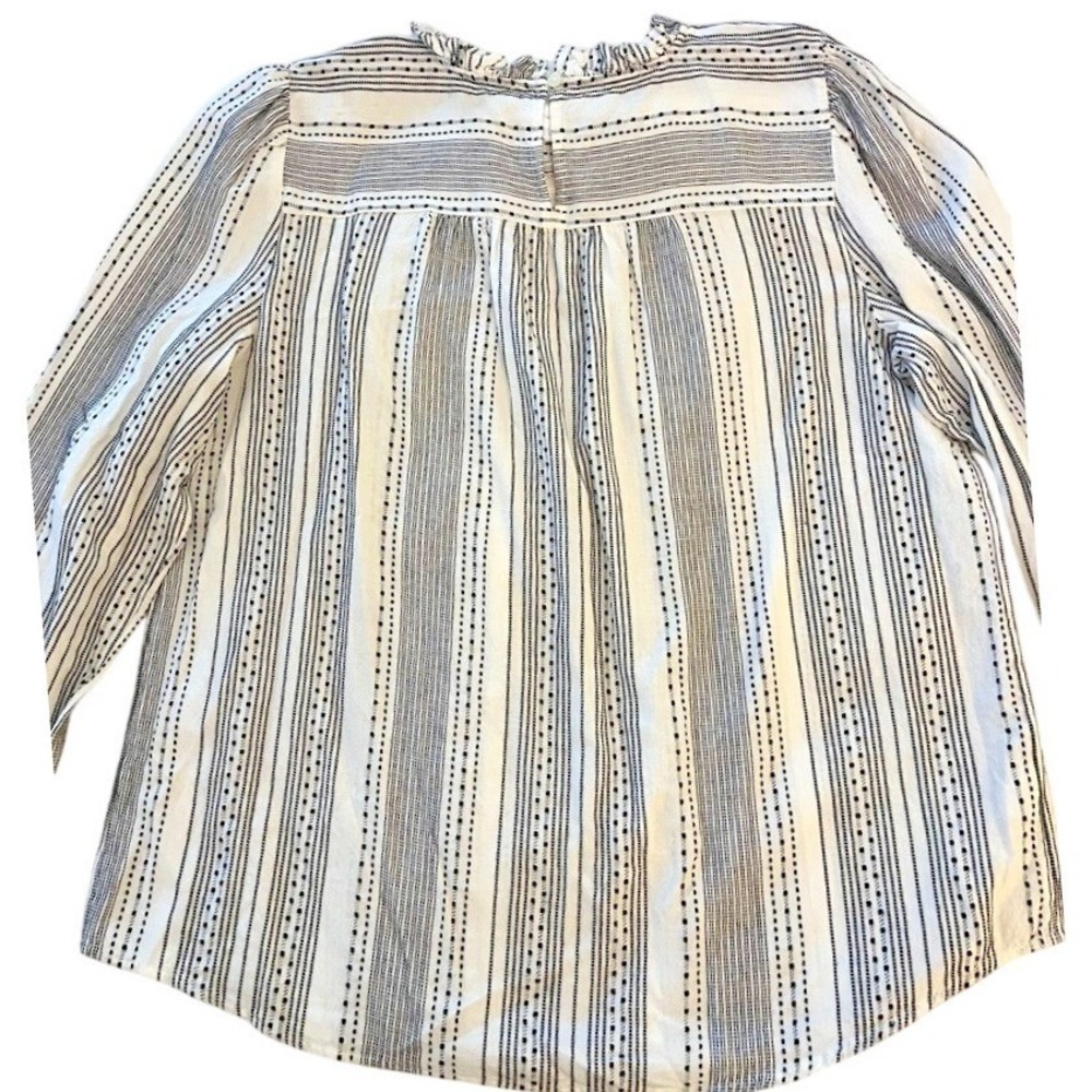 LOFT Dobby Stripe Lace Peasant Top Sz M/L White Black Cotton Boho Romantic Twee - Picture 2 of 8